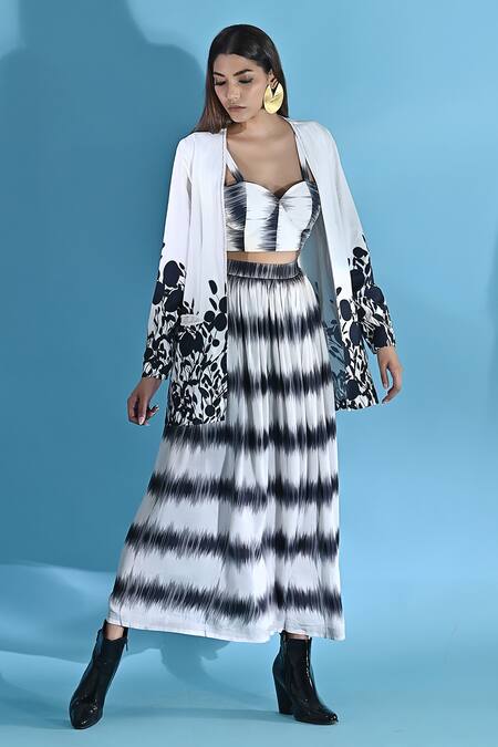 Buy_Jyoti Sachdev Iyer_White Bamboo, Cotton Embroidery Open Neck, Floral Print Jacket And Trouser Set _Online_at_Aza_Fashions