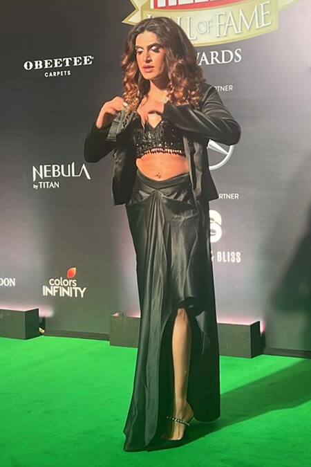 Shop Divya Aggarwal Black Heavy Satin Embroidery Thread Jacket Debro Blazer And Draped Skirt Set Online at Aza Fashions Shop_Divya Aggarwal_Black Heavy Satin Embroidery Thread Jacket Debro Blazer And Draped Skirt Set _Online_at_Aza_Fashions