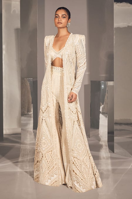 Ritika Mirchandani Afet Cutwork Crystal Embellished Jacket Sharara Set 