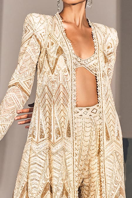 Ritika Mirchandani Ivory Net Embellished Crystal Jacket Open Azra Sharara Set Online at Aza Fashions Ritika Mirchandani_Ivory Net Embellished Crystal Jacket Open Azra Sharara Set _Online_at_Aza_Fashions