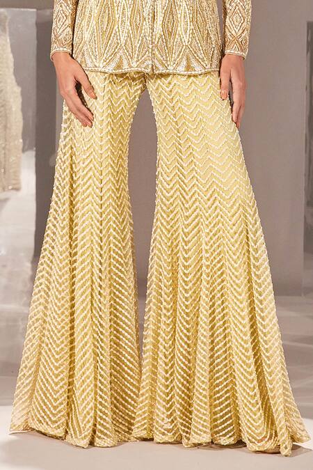 Ritika Mirchandani_Green Net Embroidered Geometric V Neck Sanem Kurta And Sharara Set  _Online_at_Aza_Fashions