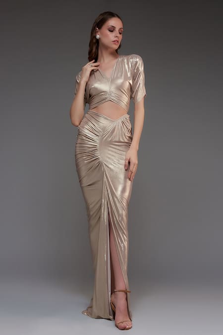 Cham Cham Metallic Ruched Skirt With Top 