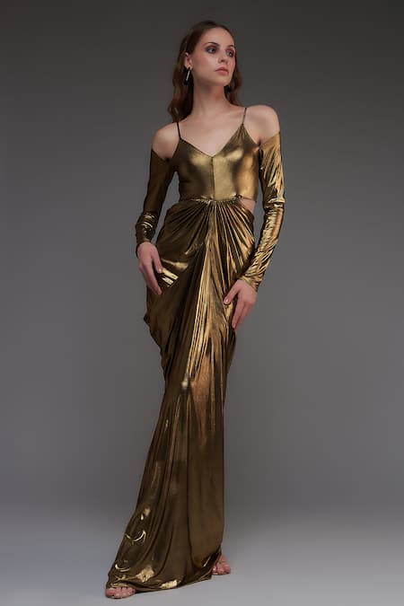 Cham Cham Side Cut Out Metallic Gown 