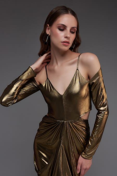 Unique Bargains Women's Metallic Round Neck High Waist Fit and Flare Dress  L Black Gold - Walmart.com