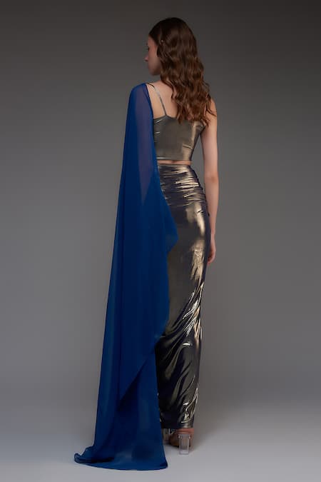 Cham Cham Draped Metallic Skirt Set
