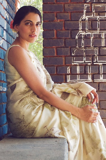 Jasmine Bains Foliage Eco Print Saree With Blouse 