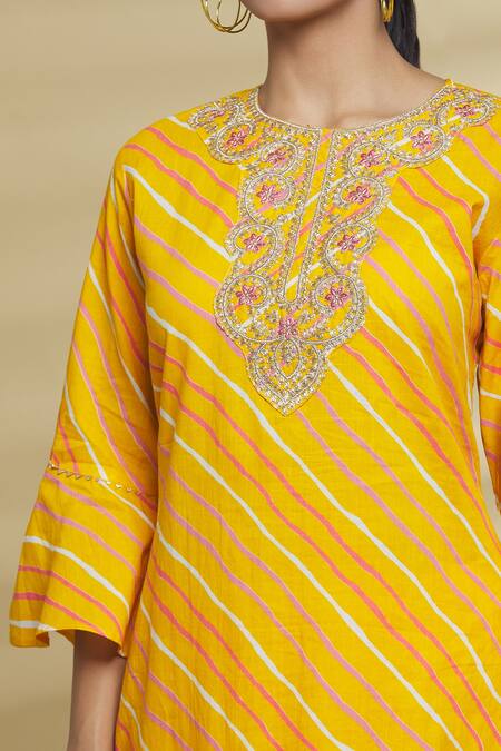 Shop Samyukta Singhania Yellow , Polyester, Chiffon, Printed Striped Kurta With Gharara Set Online at Aza Fashions Shop_Samyukta Singhania_Yellow , Polyester, Chiffon, Printed Striped Kurta With Gharara Set_Online_at_Aza_Fashions