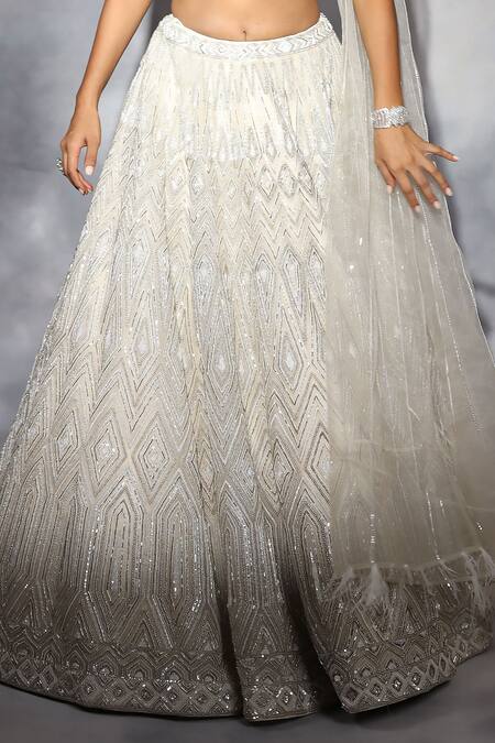 Swati Narula Ivory Organza, Net Sequins, Pearls, Cut Work, Hand Blouse And Lehenga Set at Aza Fashions Swati Narula_Ivory Organza, Net Sequins, Pearls, Cut Work, Hand Blouse And Lehenga Set _at_Aza_Fashions