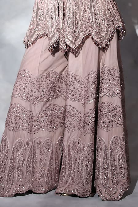 Swati Narula_Purple Net Diamonds, Embroidery, Sequins, Noori Hand Jacket Sharara Set _at_Aza_Fashions