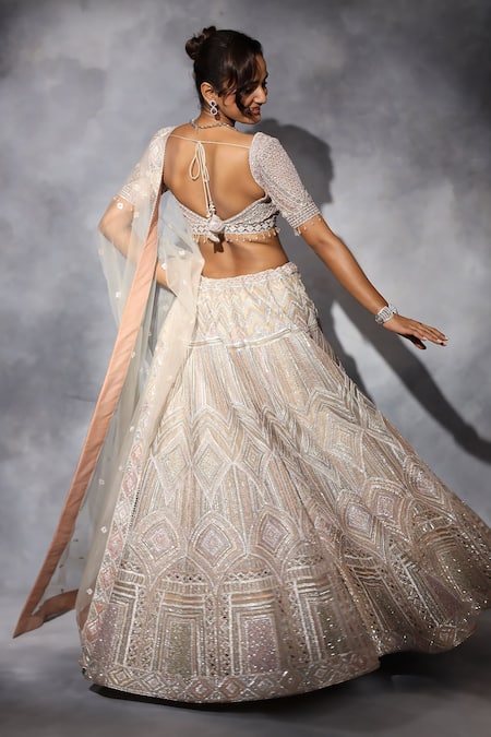 Swati Narula Beige Hand Embroidered Bridal Lehenga Set 