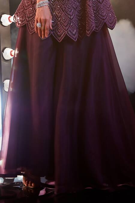 Buy_Swati Narula_Purple Net, Organza Sequins, Diamonds Hand Embroidered Peplum And Pant Set _Online_at_Aza_Fashions