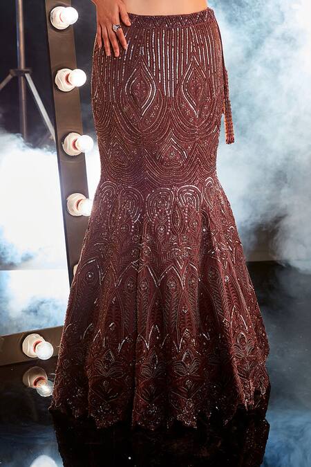 Swati Narula_Purple Organza Crystals, Cut Work Seher Hand Embroidered Blouse Lehenga Set _at_Aza_Fashions