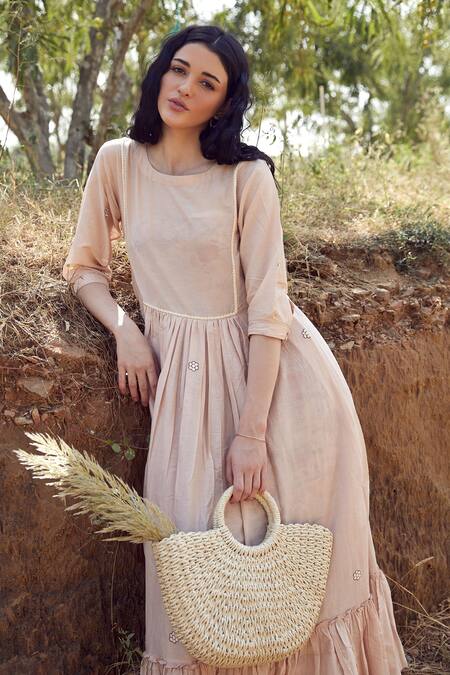 Buy Palak Khandelwal Pink Cotton, Silk Embroidery Round Neck Tiered Floral Dress Online at Aza Fashions Buy_Palak Khandelwal_Pink Cotton, Silk Embroidery Round Neck Tiered Floral Dress _Online_at_Aza_Fashions