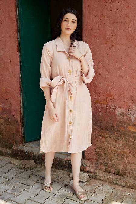 Buy Palak Khandelwal Pink Cotton Embroidery Collared Button Shirt Dress Online at Aza Fashions Buy_Palak Khandelwal_Pink Cotton Embroidery Collared Button Shirt Dress _Online_at_Aza_Fashions