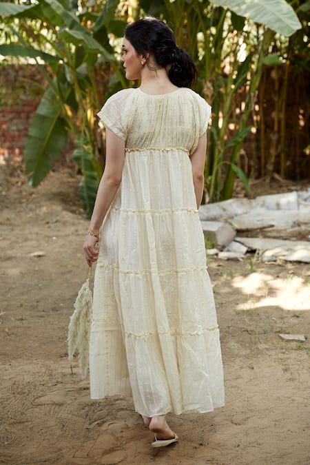 Shop Palak Khandelwal Ivory Cotton Embroidery Round Neck Dress at Aza Fashions Shop_Palak Khandelwal_Ivory Cotton Embroidery Round Neck Dress _at_Aza_Fashions