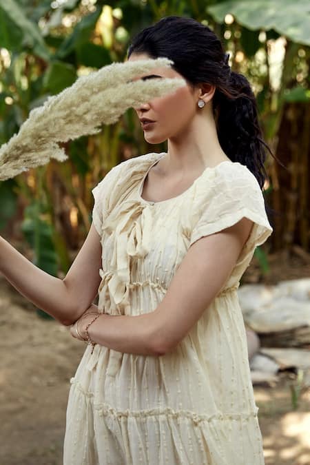 Buy Palak Khandelwal Ivory Cotton Embroidery Round Neck Dress Online at Aza Fashions Buy_Palak Khandelwal_Ivory Cotton Embroidery Round Neck Dress _Online_at_Aza_Fashions