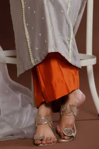 Shop Palak Khandelwal Grey Chanderi, Organza Cut Work, Pearls Round Cutdana Embroidered Kurta Pant Set Online at Aza Fashions Shop_Palak Khandelwal_Grey Chanderi, Organza Cut Work, Pearls Round Cutdana Embroidered Kurta Pant Set _Online_at_Aza_Fashions