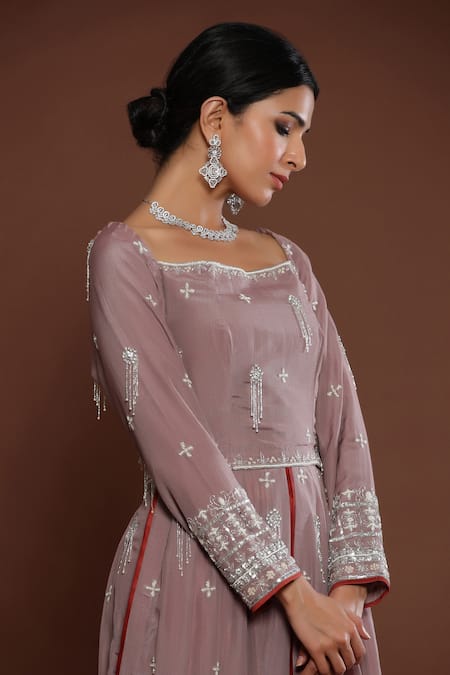 Buy Palak Khandelwal Brown Chanderi, Organza, Silk Cut Work, Embroidered High-slit Anarkali Set Online at Aza Fashions Buy_Palak Khandelwal_Brown Chanderi, Organza, Silk Cut Work, Embroidered High-slit Anarkali Set _Online_at_Aza_Fashions