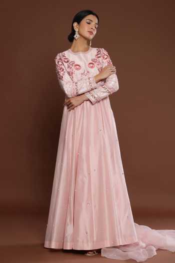 Buy Palak Khandelwal Pink Chanderi, Organza Pearls, Sleeve Hand Embroidered Anarkali With Dupatta Online at Aza Fashions Buy_Palak Khandelwal_Pink Chanderi, Organza Pearls, Sleeve Hand Embroidered Anarkali With Dupatta _Online_at_Aza_Fashions