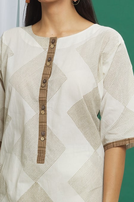Shop_Banana Labs_White Cotton Round Neck Printed Kurta And Palazzo Set _Online_at_Aza_Fashions