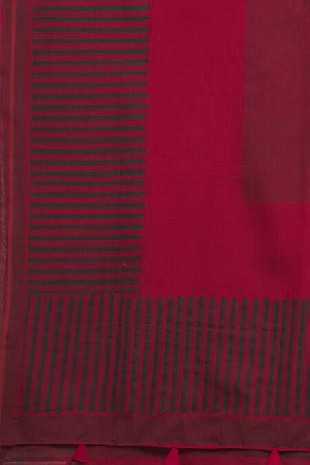 Shop_Banana Labs_Red Cotton Tassels Stripe Print Dupatta _Online_at_Aza_Fashions