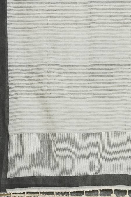 Shop_Banana Labs_White Cotton Printed Stripe Dupatta_Online_at_Aza_Fashions