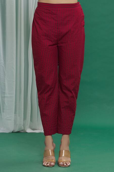 Banana Labs_Brown Cotton Tassels Round Neck Stripe Printed Kurta Set _at_Aza_Fashions