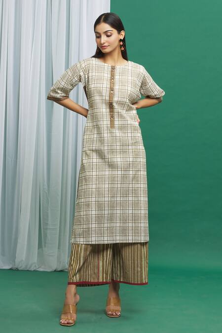 Shop_Banana Labs_Multi Color Cotton Embroidery Round Neck Printed Kurta And Palazzo Set _Online_at_Aza_Fashions