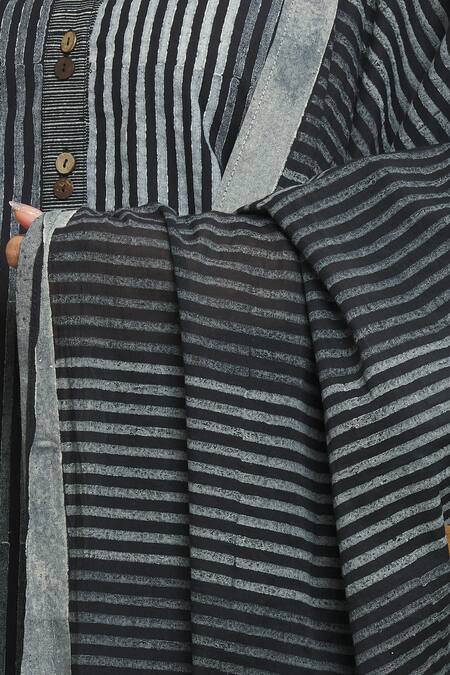 Buy_Banana Labs_Black Cotton Tassels Hand Block Print Dupatta _Online_at_Aza_Fashions