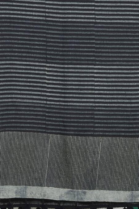 Shop_Banana Labs_Black Cotton Tassels Hand Block Print Dupatta _Online_at_Aza_Fashions
