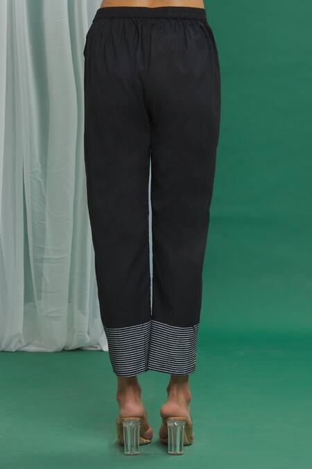 Banana Labs_Black Cotton Printed Stripe Straight Pant _at_Aza_Fashions