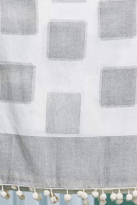 Shop_Banana Labs_Black Cotton Geometric Handblock Print Dupatta _Online_at_Aza_Fashions