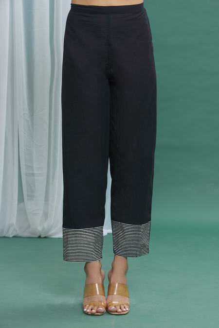 Banana Labs_Black Cotton Geometric Round Handblock Print Kurta Set_Online_at_Aza_Fashions