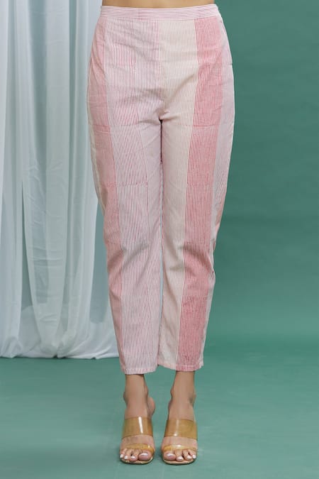 Buy Banana Labs Pink Cotton Checkered, Striped Round Hand Printed Kurta Set Online at Aza Fashions Buy_Banana Labs_Pink Cotton Checkered, Striped Round Hand Printed Kurta Set _Online_at_Aza_Fashions