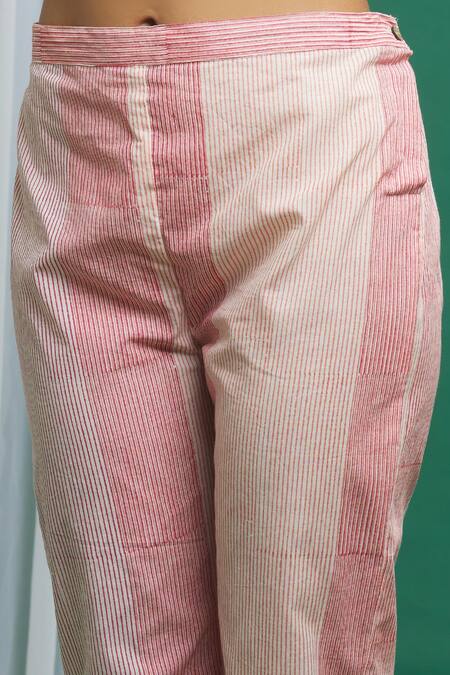 Banana Labs_Pink Cotton Printed Stripe Straight Pant_Online_at_Aza_Fashions