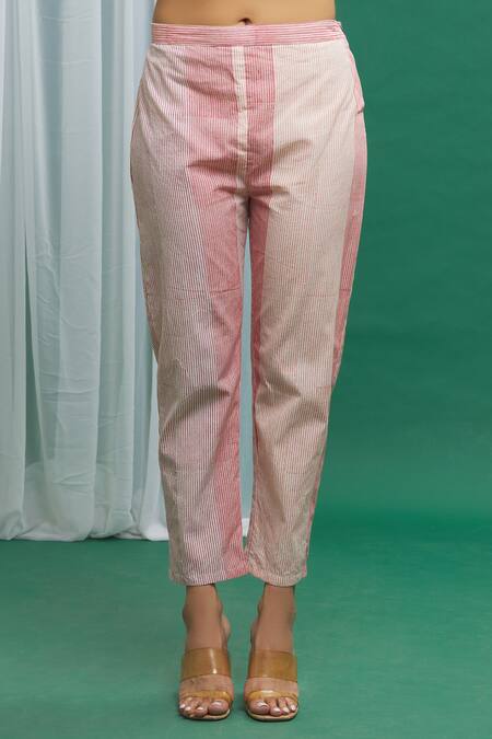 Buy_Banana Labs_Pink Cotton Printed Stripe Straight Pant_Online_at_Aza_Fashions