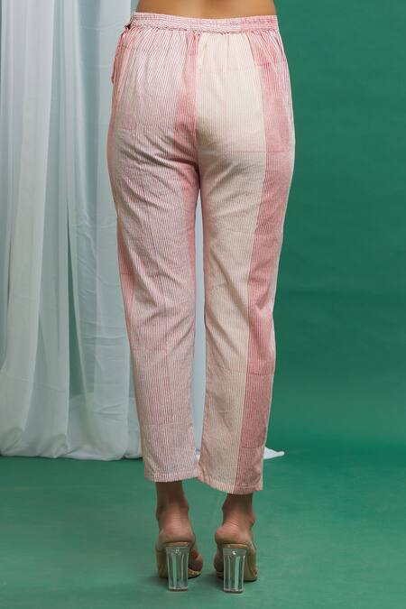Shop_Banana Labs_Pink Cotton Printed Stripe Straight Pant_Online_at_Aza_Fashions