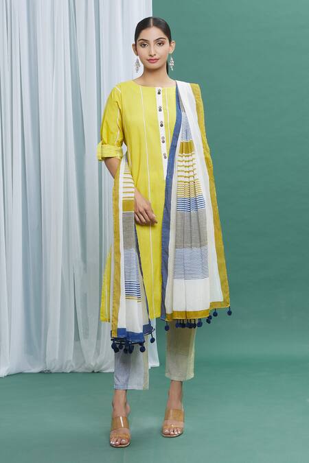 Banana Labs_Multi Color Cotton Printed Stripes Dupatta_Online_at_Aza_Fashions