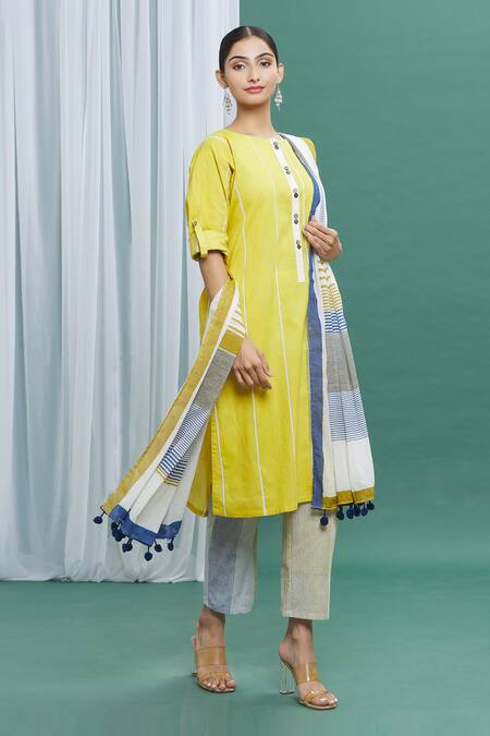 Buy_Banana Labs_Multi Color Cotton Printed Stripes Dupatta_Online_at_Aza_Fashions