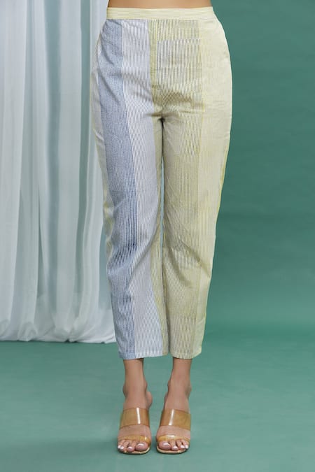 Buy_Banana Labs_Yellow Cotton Stripes Round Printed Kurta And Pant Set _Online_at_Aza_Fashions