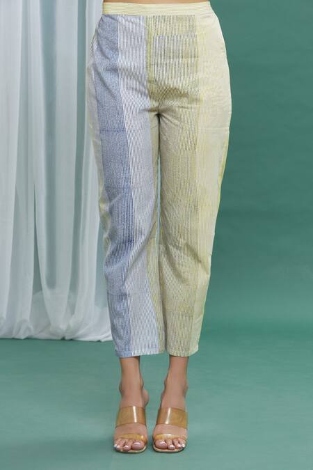 Banana Labs Yellow Cotton Stripes Round Printed Straight Kurta Set at Aza Fashions Banana Labs_Yellow Cotton Stripes Round Printed Straight Kurta Set _at_Aza_Fashions