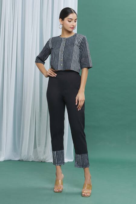 Buy Banana Labs Black Cotton Stripes Round Printed Pant Set Online at Aza Fashions Buy_Banana Labs_Black Cotton Stripes Round Printed Pant Set _Online_at_Aza_Fashions