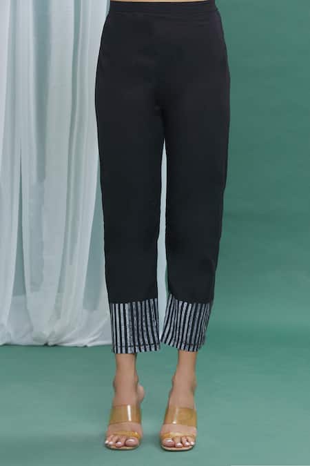 Shop Banana Labs Black Cotton Stripes Round Printed Pant Set Online at Aza Fashions Shop_Banana Labs_Black Cotton Stripes Round Printed Pant Set _Online_at_Aza_Fashions