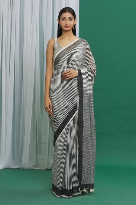 Banana Labs Black Cotton Printed Hand Block Handcrafted Saree at Aza Fashions Banana Labs_Black Cotton Printed Hand Block Handcrafted Saree_at_Aza_Fashions