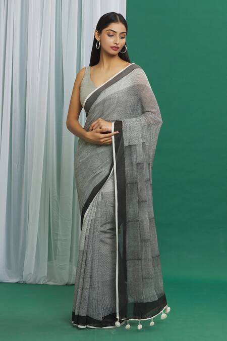 Buy_Banana Labs_Black Cotton Printed Hand Block Handcrafted Saree_Online_at_Aza_Fashions