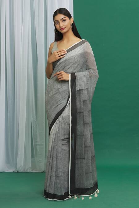Shop_Banana Labs_Black Cotton Printed Hand Block Handcrafted Saree_Online_at_Aza_Fashions