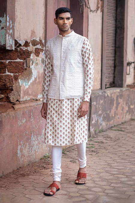 PUNIT BALANA Floral Print Kurta Set With Bundi 