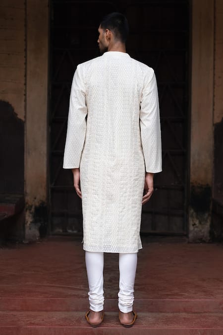 Shop Punit Balana White Chanderi Silk Embroidery Kurta And Pant Set at Aza Fashions Shop_Punit Balana_White Chanderi Silk Embroidery Kurta And Pant Set _at_Aza_Fashions