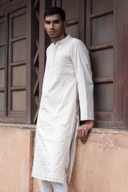 Buy Punit Balana White Chanderi Silk Embroidery Kurta And Pant Set Online at Aza Fashions Buy_Punit Balana_White Chanderi Silk Embroidery Kurta And Pant Set _Online_at_Aza_Fashions