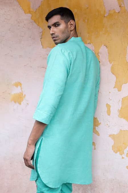 Shop Punit Balana Blue Chanderi Silk Embroidery Kurta With Joggers at Aza Fashions Shop_Punit Balana_Blue Chanderi Silk Embroidery Kurta With Joggers _at_Aza_Fashions